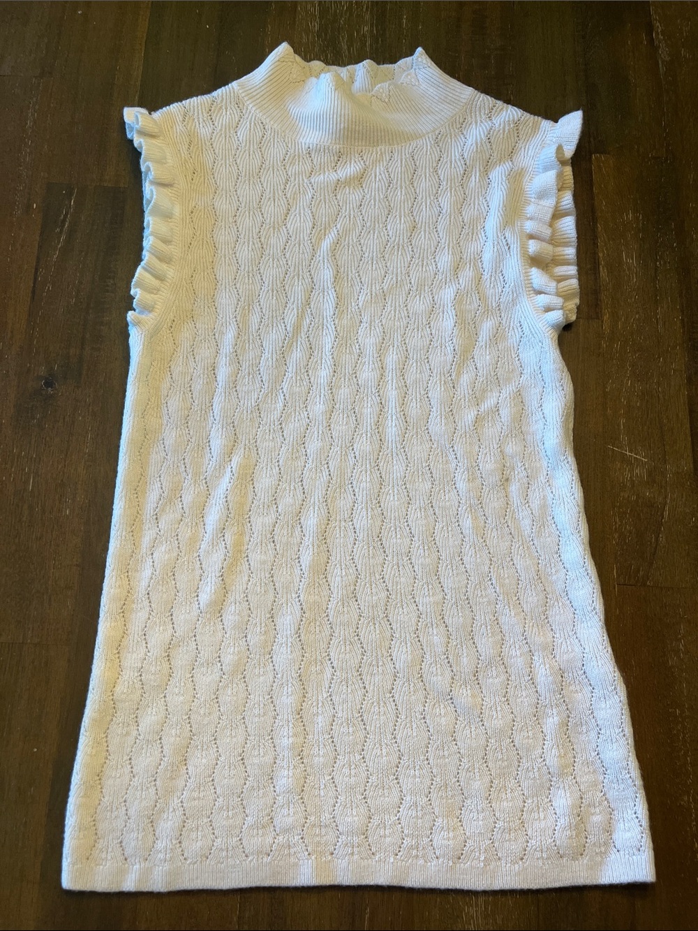 Rebecca Taylor Cream Cable Knit Sleeveless Mock Neck Tank small wool
